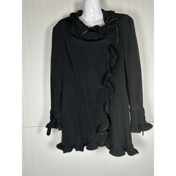 ETCETERA Ruffled Zipper  Tunic Black Raincoat Full Zip Belted 10 fall spring - Picture 1 of 13